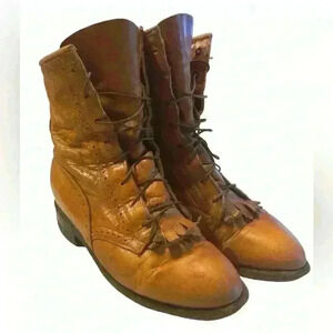 Justin Brown Western Cowboy Lace Up Boots Size 7 Used see photos  leather fall